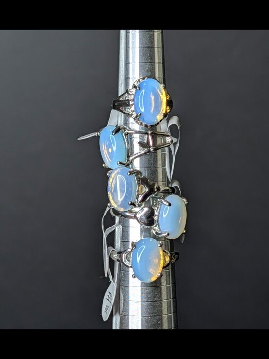 No Brand Jewelry - *Price for One - U Pick* OPALITE Stone Bezeled Brass Plate Ring, Size 5.5, 8-9.5
